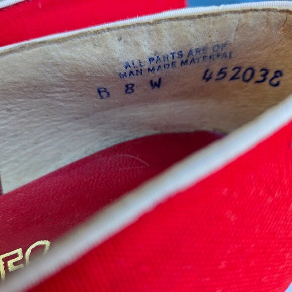 Vintage Socialites Spectator Heels Pumps Size 8 Red White 70s Does 40s Lace Up - Picture 6 of 11